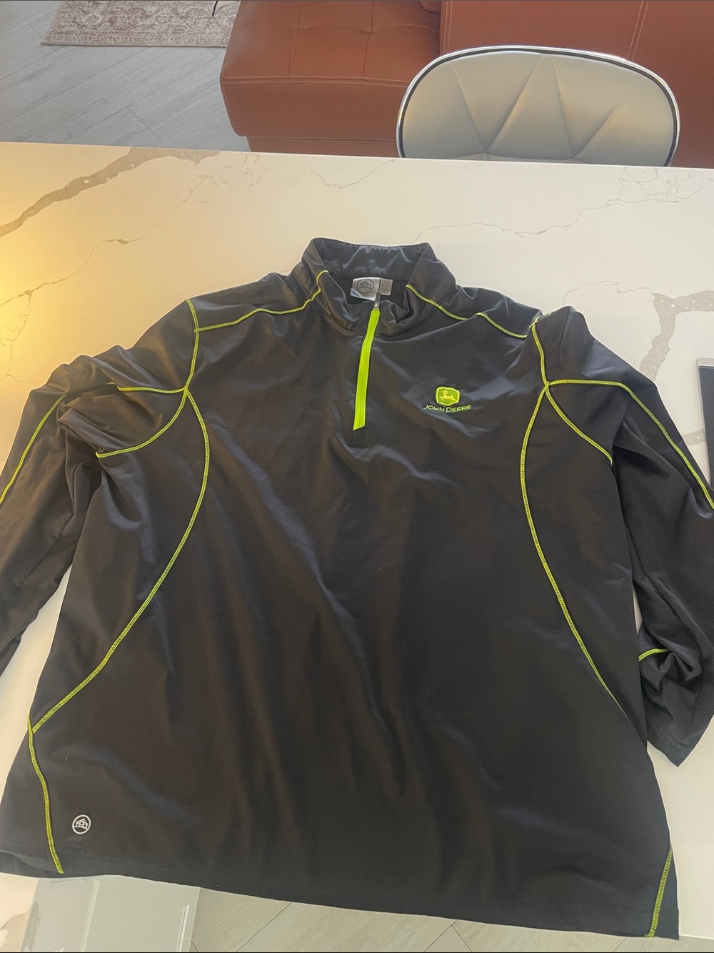 John Deere Black Lightweight Quarter-Zip Pullover with Lime Trim